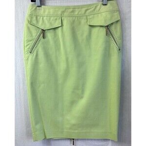 Les Copains Women Green Cotton Blend Front Zip Pockets Pencil Midi Skirt Sz 6/42